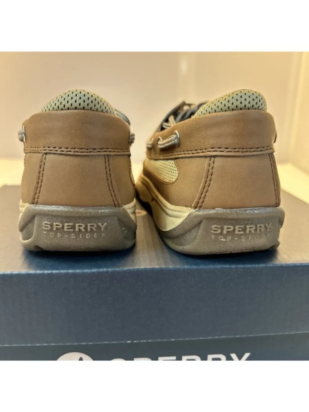 Sperry Top-Sider Boat Shoes Youth Kids 3M Tan Leather Rubber Sole Tie New in Box